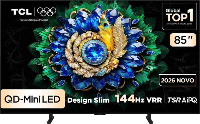 Smart TV TCL 85 Polegadas QLED Mini LED 4K A400M WiFi Bluetooth Google TV HDR10+ 144 Hz VRR 85A400M